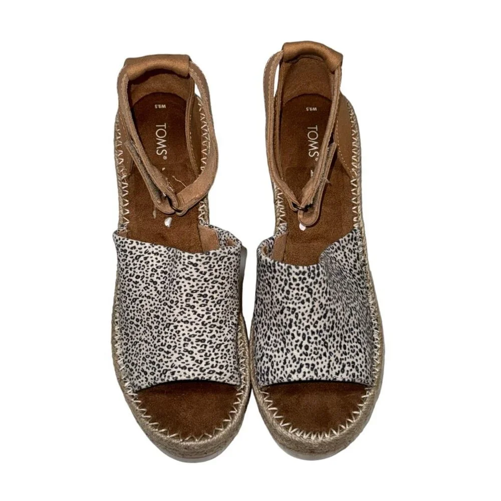 Toms Marisol Womens Espadrille Wedge Sandal‎ Leopard size 9.5 Lk Nw!